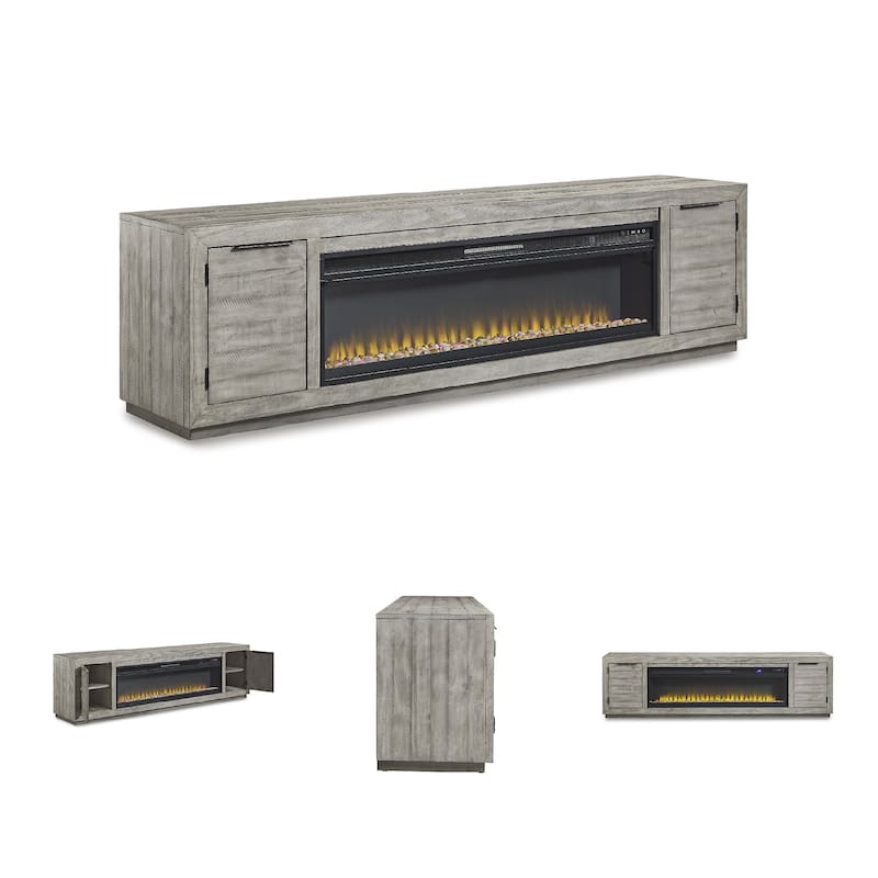 Signature Design by Ashley Krystanza 92" TV Stand for TVs up to 105" with Electric Fireplace - 92"W x 18"D x 25"H