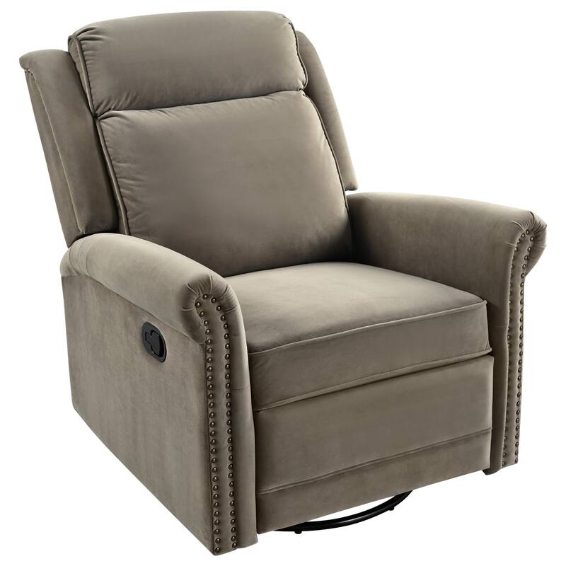 Home Theater Swivel Recliner Chair, Manual Rocking Nursery Rocker w/Adjustable Backrest Rolled Arms Lounge Chair with Rivet Trim