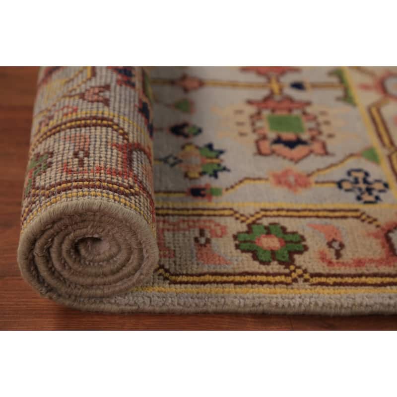Transitional Beige Oushak Indian Foyer Rug Hand-Knotted Wool Carpet - 2'11"x 5'0"