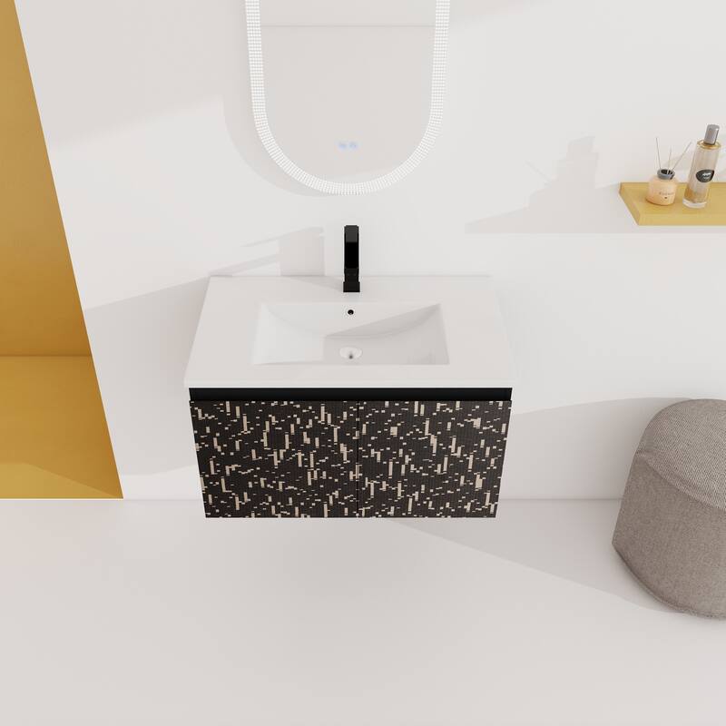 30" Floating Wall-Mounted Bathroom Vanity with Soft-Close Door Hinges, Ceramic Sink & Ample Storage