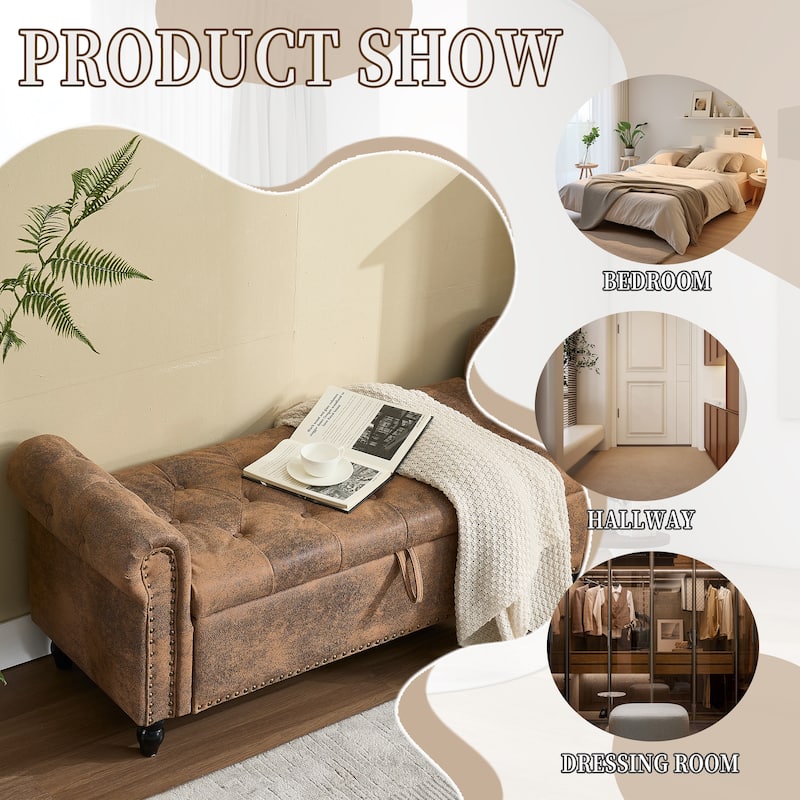 Storage Ottoman 55.12 Inches Upholstered Fabric Storage Ottoman Bench,Button Tufted Ottoman with Storage