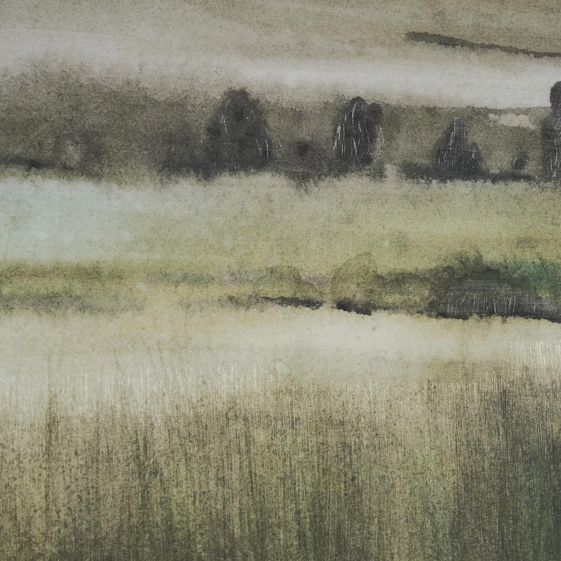 Rolling Fields II Hand Embellished Brown Framed Watercolor Art Print on Paper Mounted with Backing