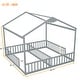 preview thumbnail 2 of 33, Double Twin House-Style Floor Bed with Fence,Guardrails,Without Door