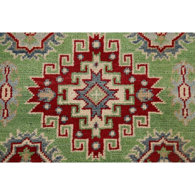 Light Green Kazak Oriental Runner Rug Hand-Knotted Wool Carpet - 2'9" x 9'7"