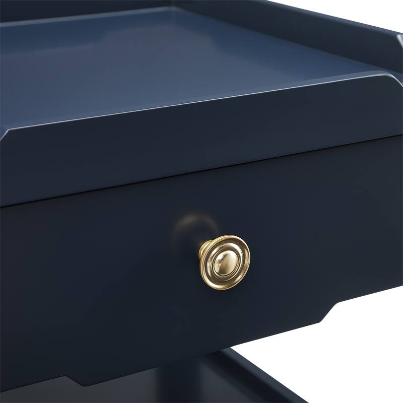 Midnight Blue 1-Drawer Nightstand with Gold Accent and Tapered Legs