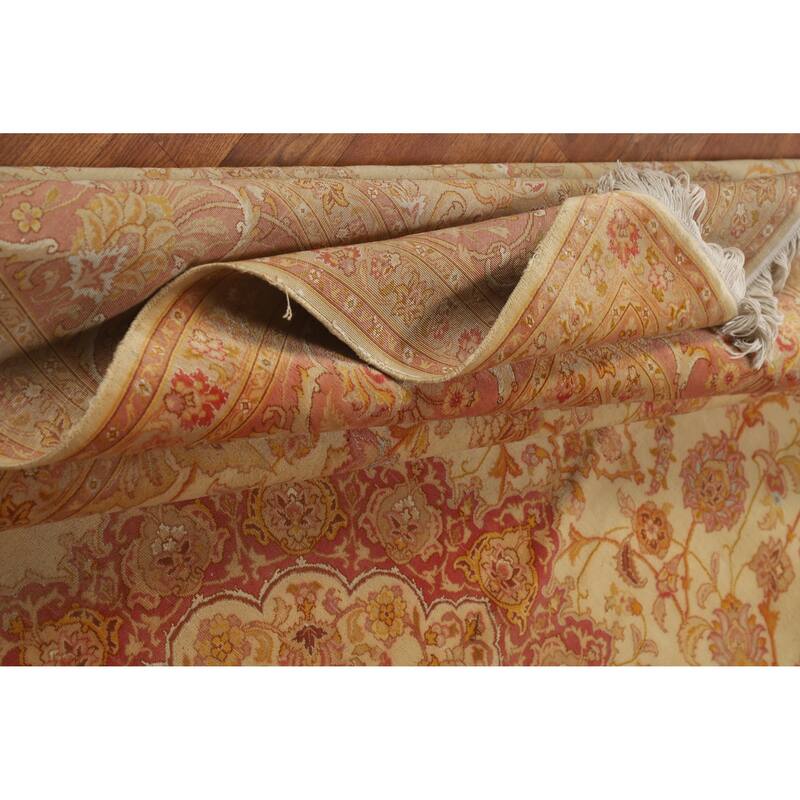 Hand Knotted Oriental 100% Wool Carpet Traditional Floral Beige & Ivories Tabriz Area Rug - 11' 0'' X 8' 4''