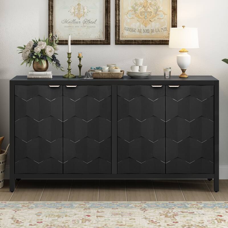 4-Door Console Sideboard with Metal Handles for Living Room or Entryway Storage Solutions