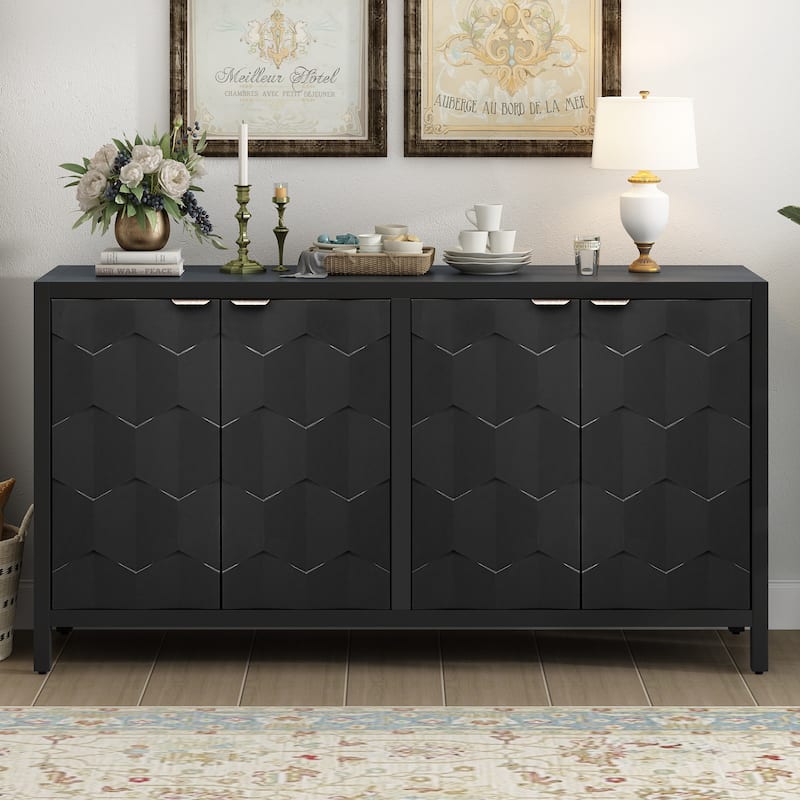 Four-Door Sideboard with Honeycomb Patterned Doors