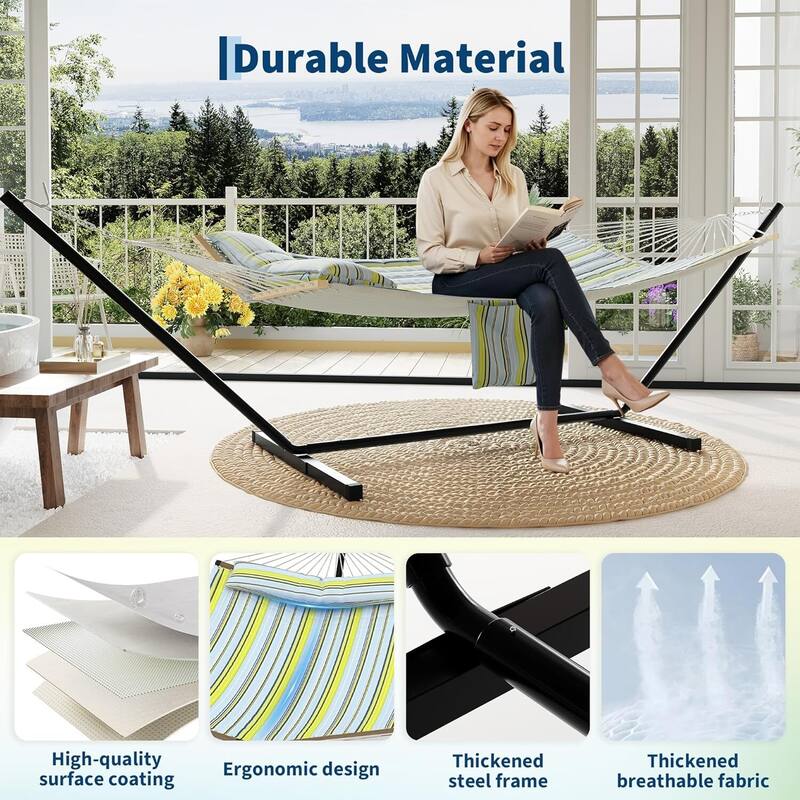 450 LBS Capacity, Double Outdoor Hammock for Patio, Backyard, Garden, Beach