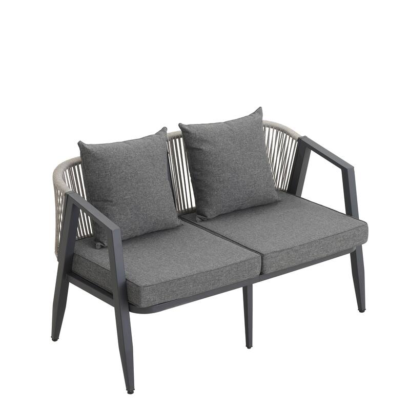 4-Piece Outdoor Iron Sofa Set with Coffee Table & Cushions