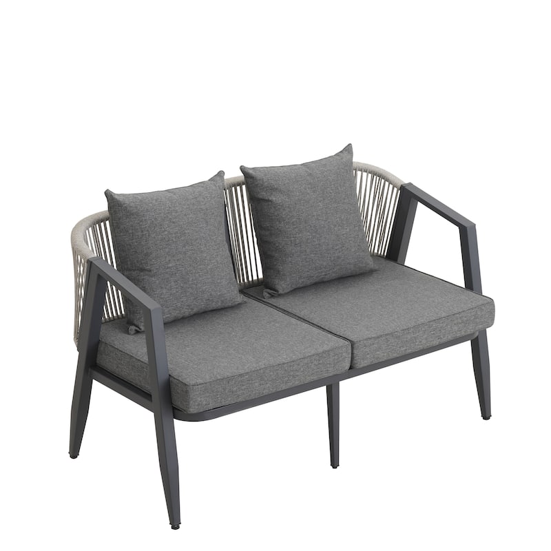 Durable Outdoor Seating Set with Iron Frame Cushions and Table for Patios Lawns and Poolsides Gray