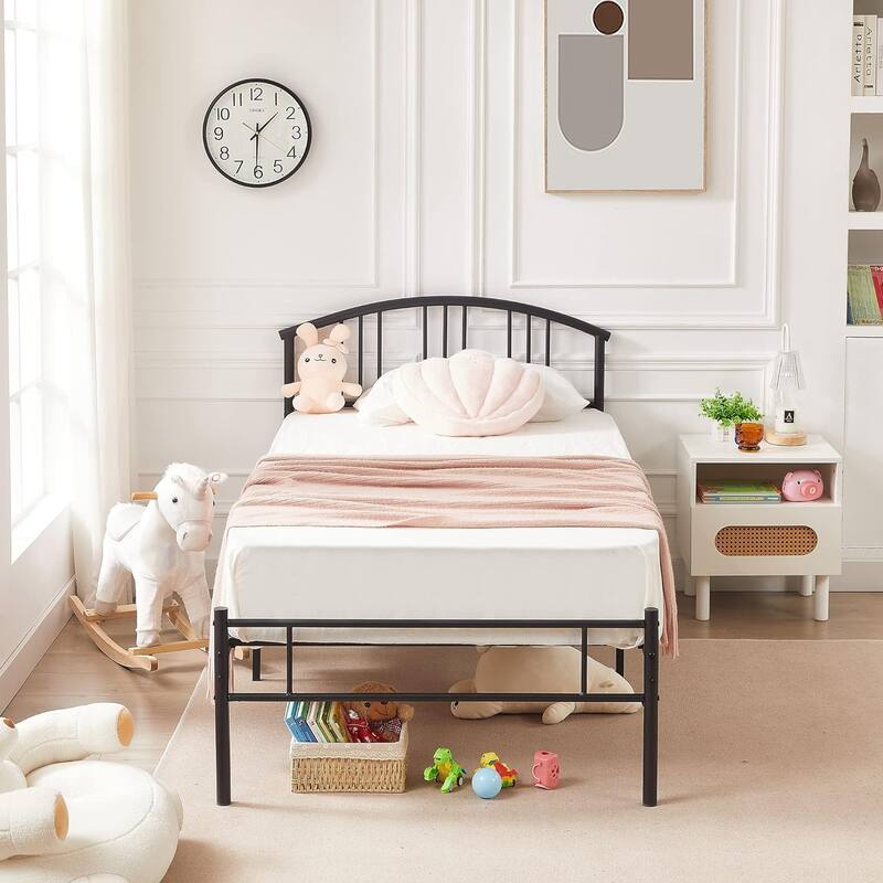 14 Inch Twin Size Bed Frame Metal Platform Bed with Spindle Headboard Footboard Set of 2
