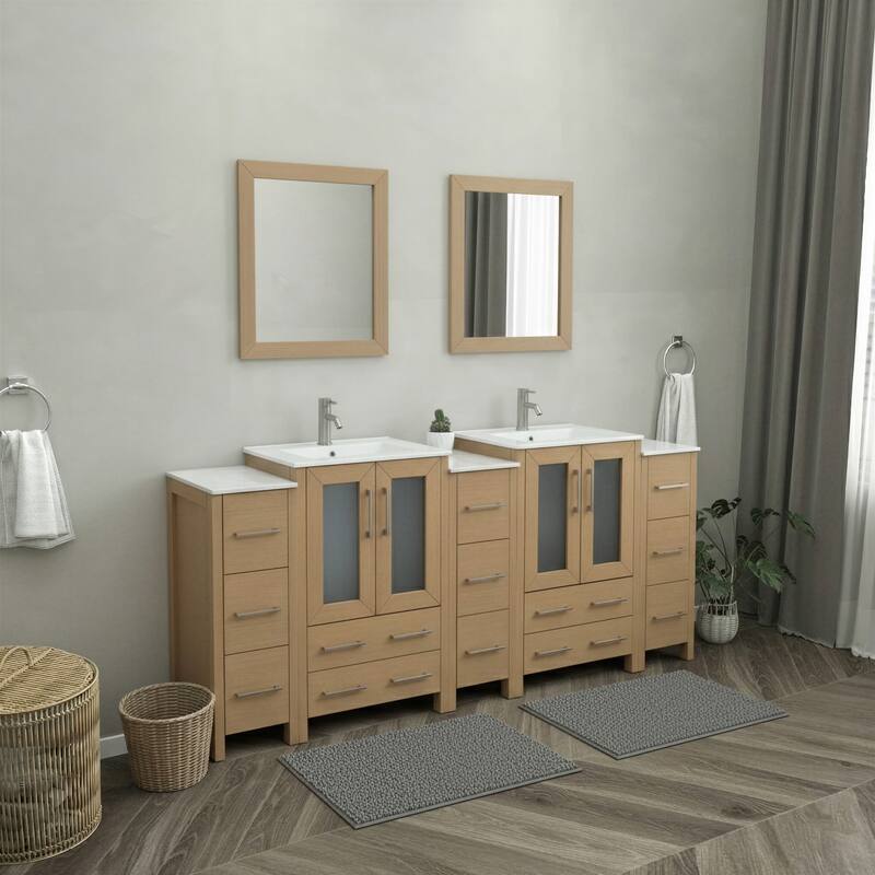 Vanity Art 84-Inch Double Sink Bathroom Vanity Set with Top and Free Mirrors - 84 X 18.1 X 35.8