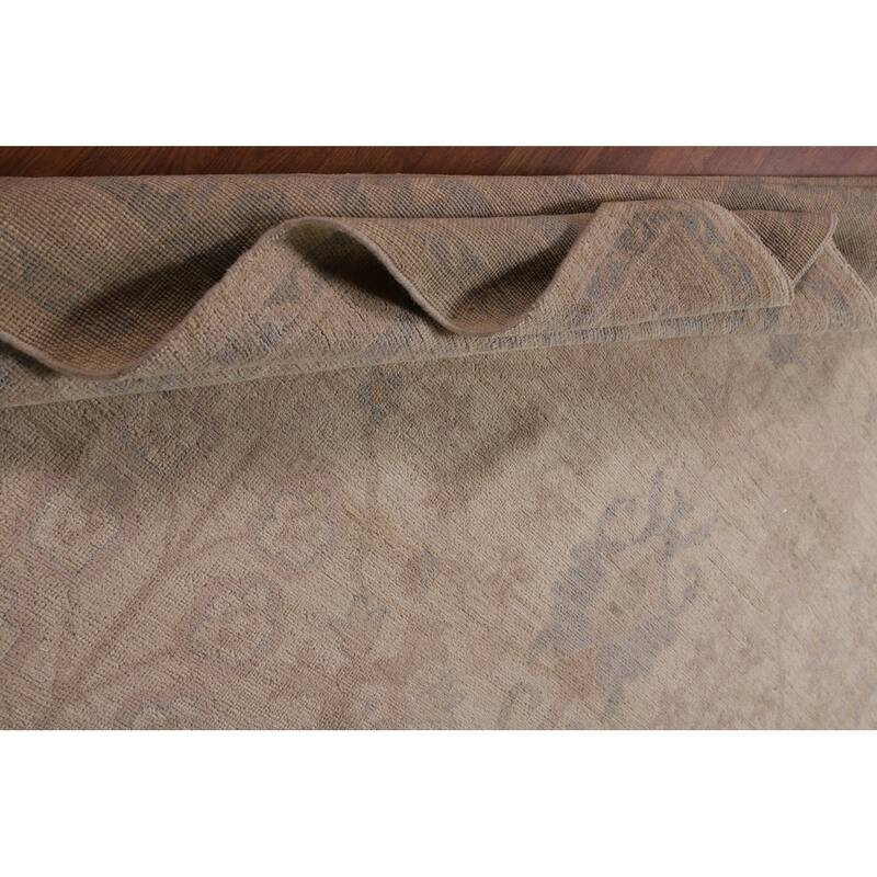 Vegetable Dye Oushak Turkish Area Rug Hand-Knotted Beige Wool Carpet - 9'1" x 11'5"