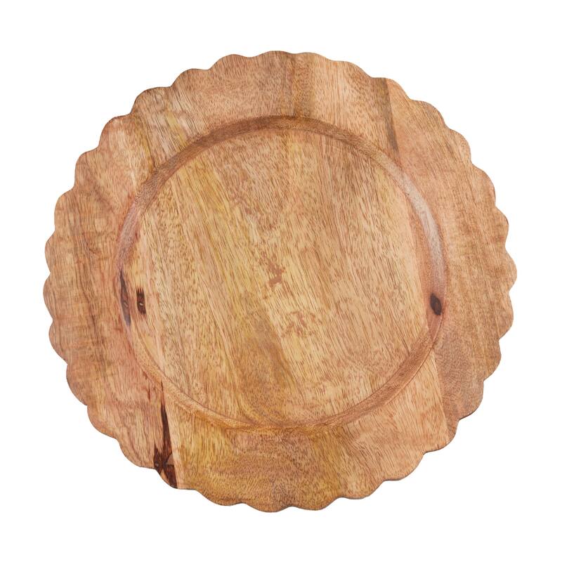 Scalloped Mango Wood Decorative Charger Plates (Set of 4) - Round Table Chargers for Dining & Entertaining, 13" - 4 Piece - Natural