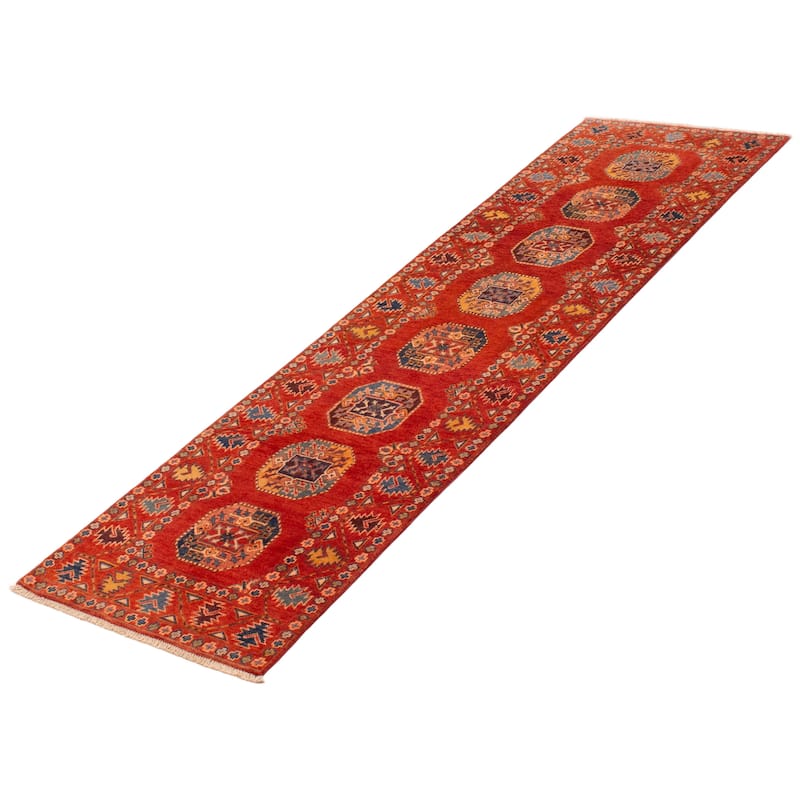 ECARPETGALLERY Hand-knotted Uzbek Ghazni Red Wool Rug - 2'7 x 9'5
