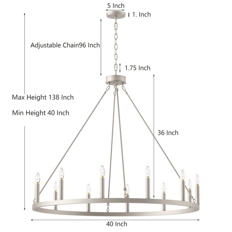 Acroma 12-light Farmhouse 40In Wagon Wheel Chandelier with UL - 40'' D x 138'' H
