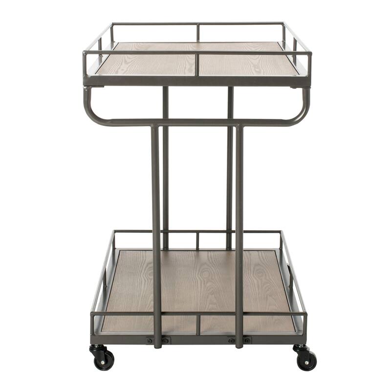 SAFAVIEH Tennessee 2-Tier Rectangle Bar Cart - Rustic Oak / Gunmetal - 32" x 21" x 32" - 32"Wx21"Dx32"H