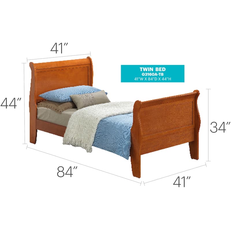 Louis Philippe Twin Sleigh Bed with Headboard and Footboard