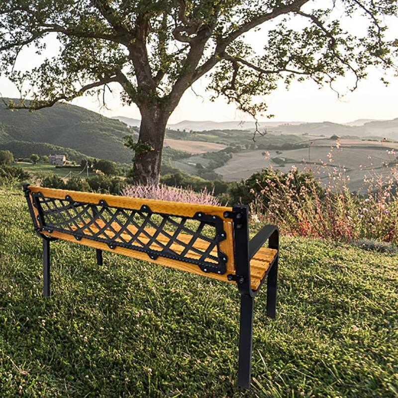 DAVEE FURNITURE Garden Bench of Iron and Hardwood Frame - 28.74" H x 46.46" W x 20.47" D