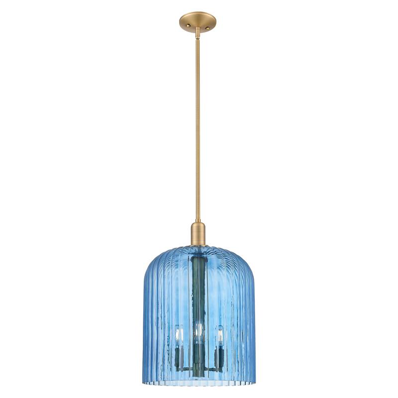 Innovations Lighting Downtown Urban - Bridal Veil - 3 Light 12" Stem Hung Mini Pendant - Brushed Brass/Blue Shade