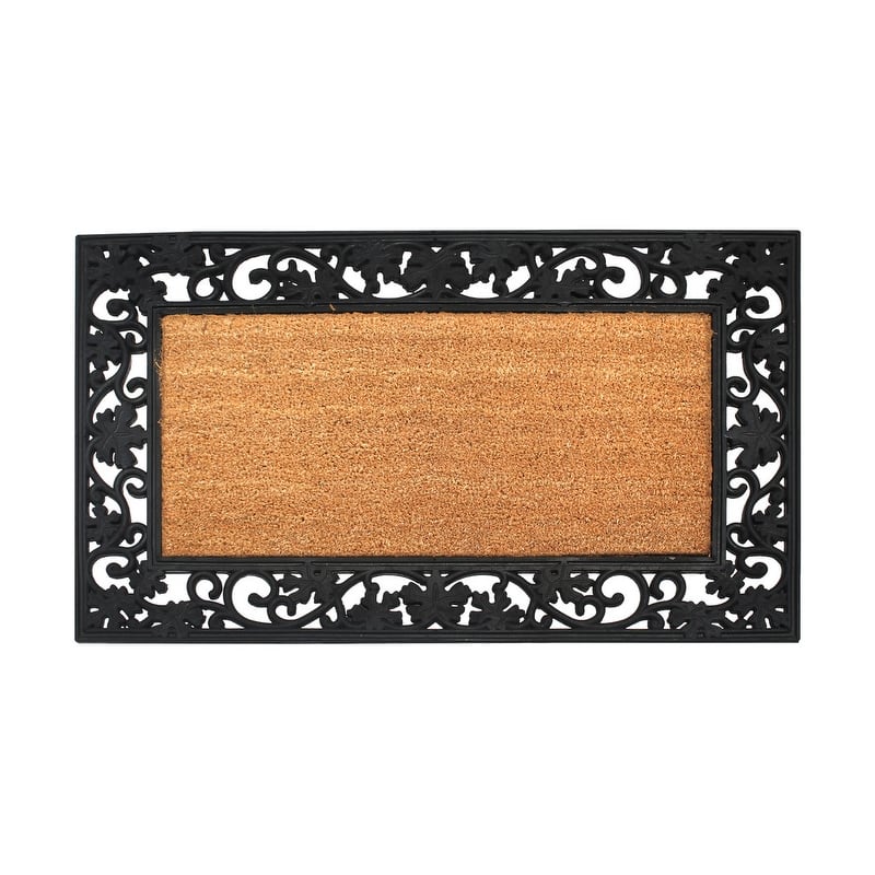 A1HC Rubber and Coir Large Heavy-Duty Outdoor Doormat - 23"X38" - Plain Floral Border