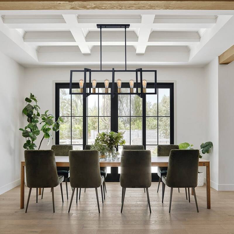 6-Light Black Rectangle Linear Island Pendant Farmhouse