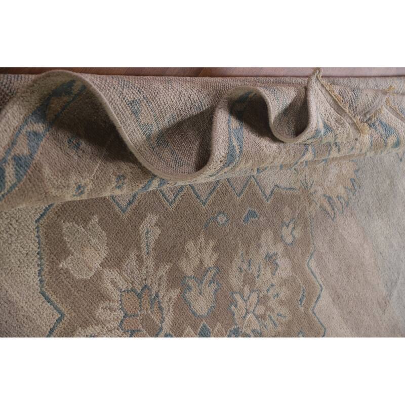 Geometric Oushak Style Area Rug Hand-knotted Wool Carpet - 8'10"x 12'0"