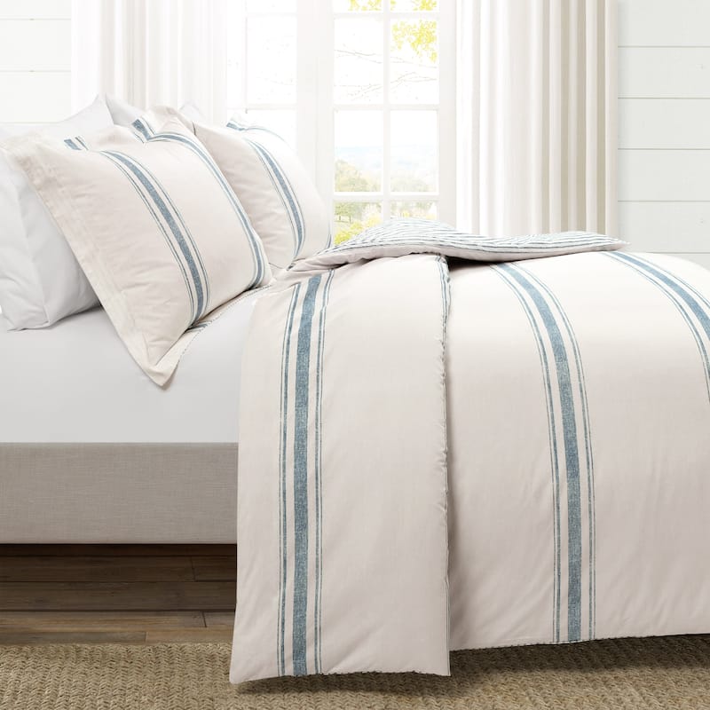 Lush Decor Farmhouse Stripe 3 Piece Duvet Cover Set