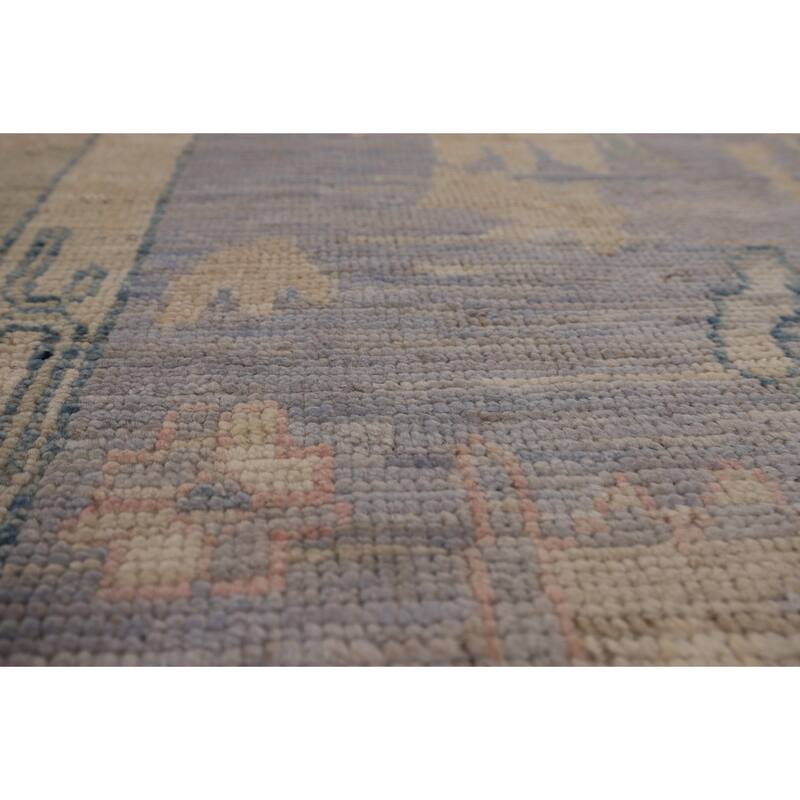 Vegetable Dye Oushak Turkish Area Rug Hand-Knotted Green Wool Carpet - 7'9"x 9'6"