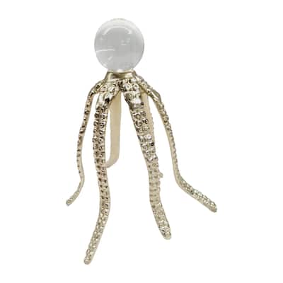 Sagebrook Home Coastal 10" Champagne Metal Octopus Legs with Acrylic Ball - 9" x 8" x 10"