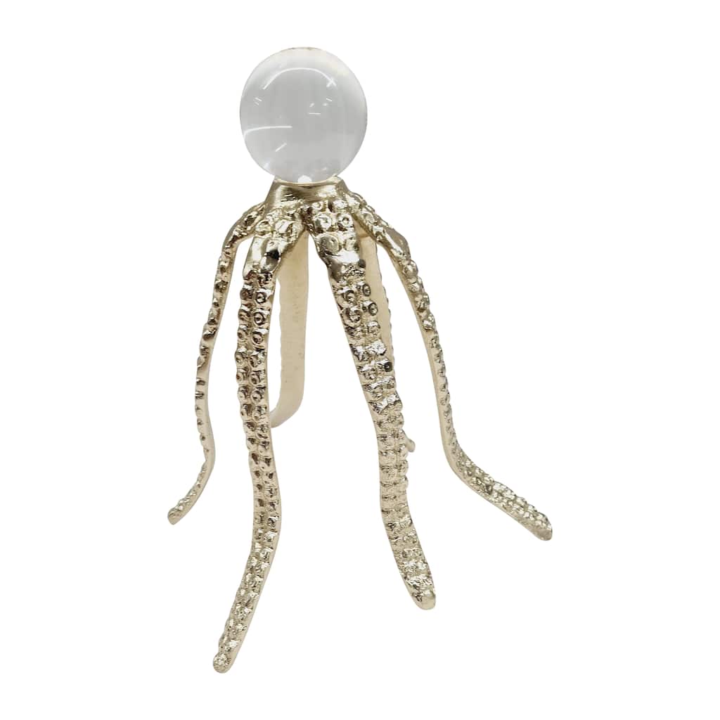 Sagebrook Home Coastal 10" Champagne Metal Octopus Legs with Acrylic Ball - 9" x 8" x 10"
