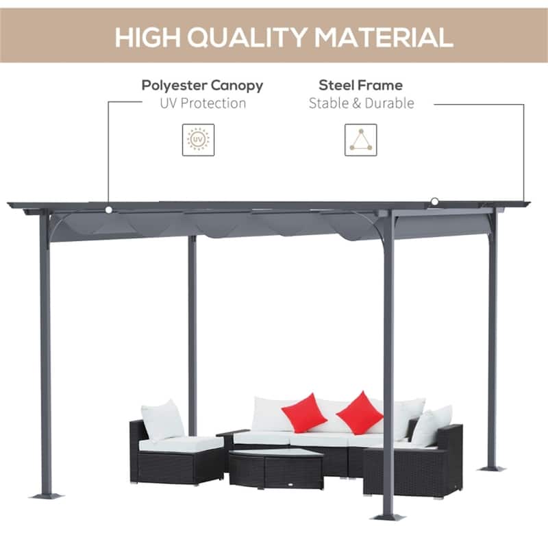 9.8' x 9.8' Outdoor Retractable Canopy Gazebo with Steel Frame for Backyard and Garden - 9.8' L x 9.8' W x 7.5' H