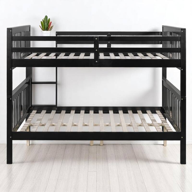 Full Over Full Bunk Bed with Convertible Design, Wooden Frame with Guardrails, No Box Spring Required,Guest Room Furniture