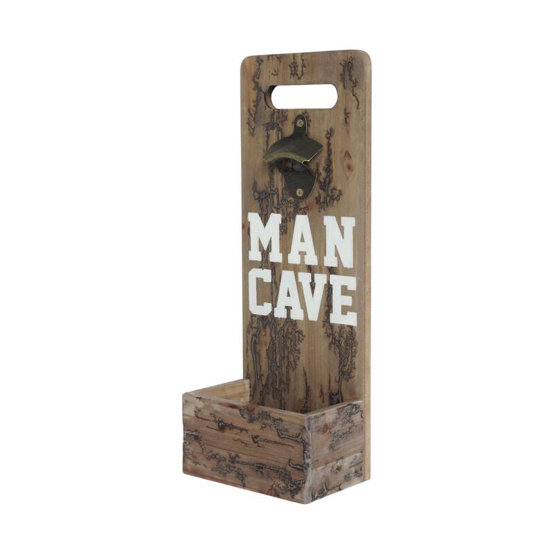 HomeRoots 18" Brown Rustic Solid Wood Man Cave Bottle Cap Catcher Wall Decor