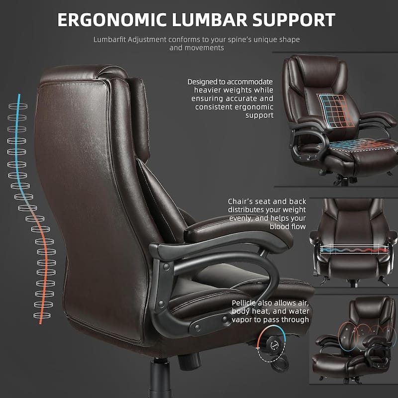 Bossin Big and Tall Executive Office Chair,500LBS Adjustable Lumbar Support Ergonomic Chair with High Back PU Leather Computer