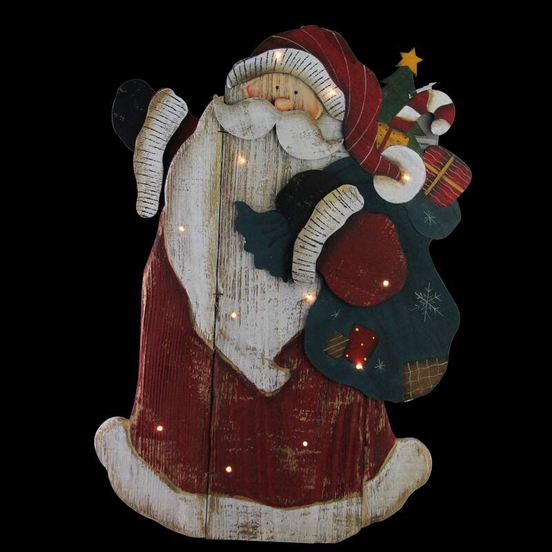 19.5" Red and White LED Lighted Santa Claus Christmas Wooden Figure