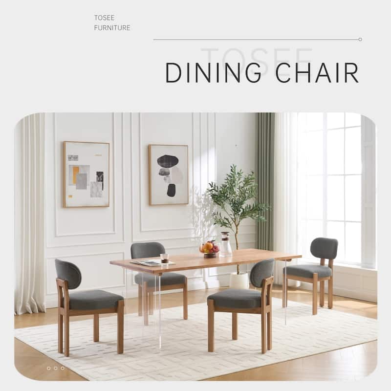 Farmhouse Wooden Dining Chairs Set of 2, Fabric Upholstered Chairs with Cushioned Wingback