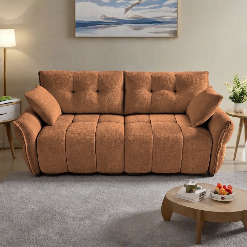 78.7" Chenille 3-Seat Sofa with Tufted Design,High-Resilience Sponge Cushions - Orange