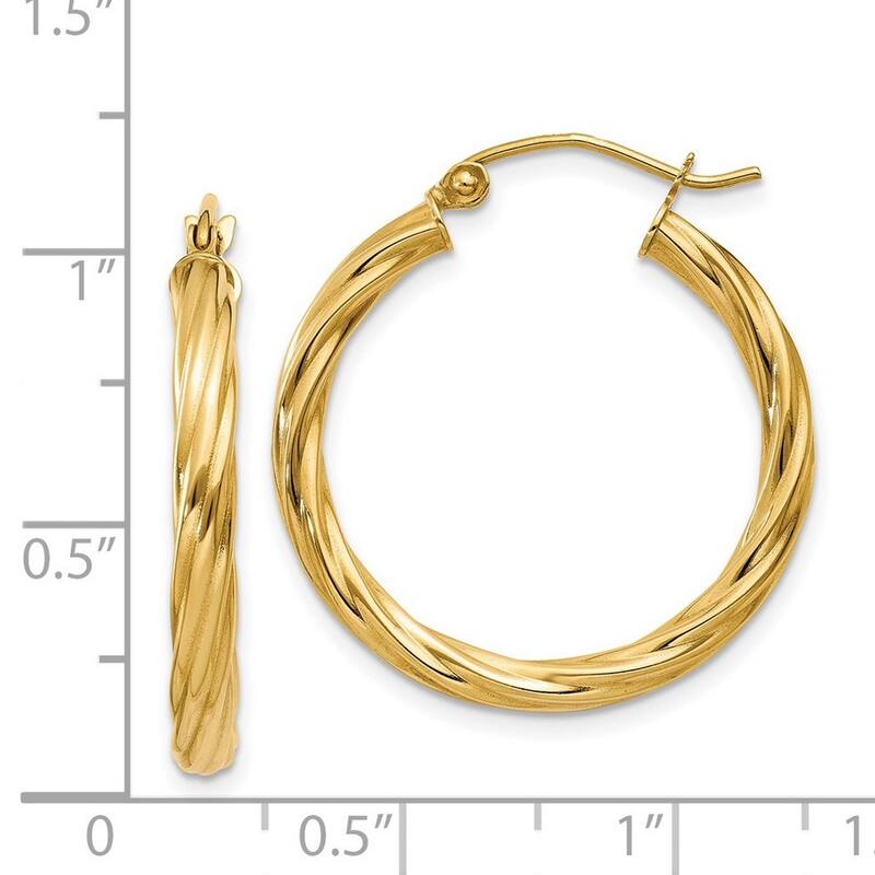 Curata 14k Yellow Gold Polished 25x 3.25mm Twisted Hoop Earrings