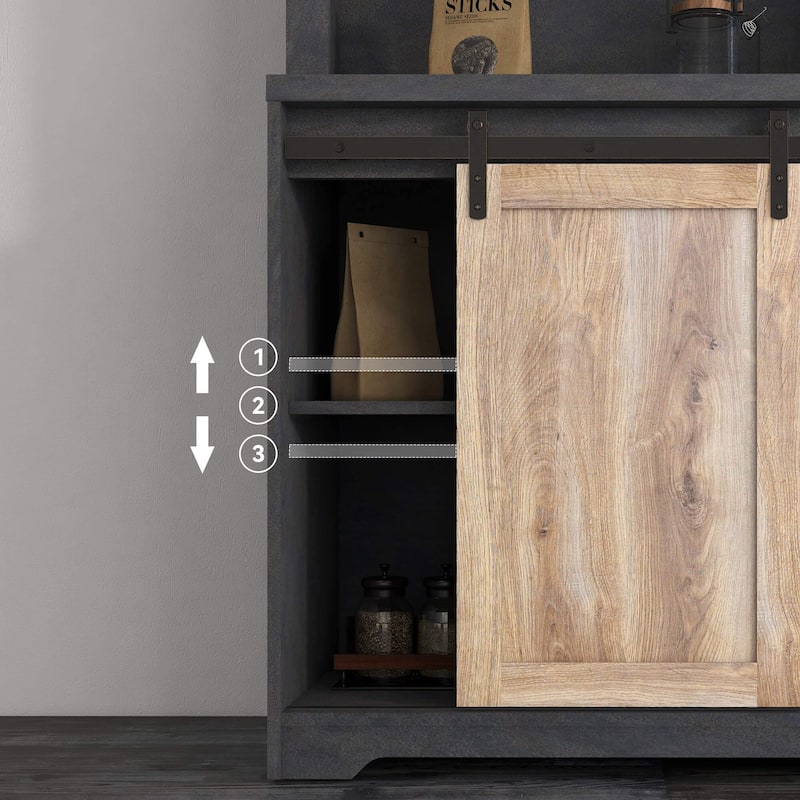 Farmhouse Sideboard and Buffet Cabinet with Wine Rack, Wine Bar Cabinet, Sliding Barn Door & Shelves - 31.5"W x 15.75"D x 31.5"H