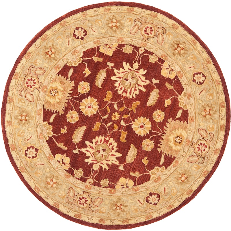 SAFAVIEH Handmade Anatolia Ibala Traditional Hand-spun Wool Rug - 4' Round - Red/Sage