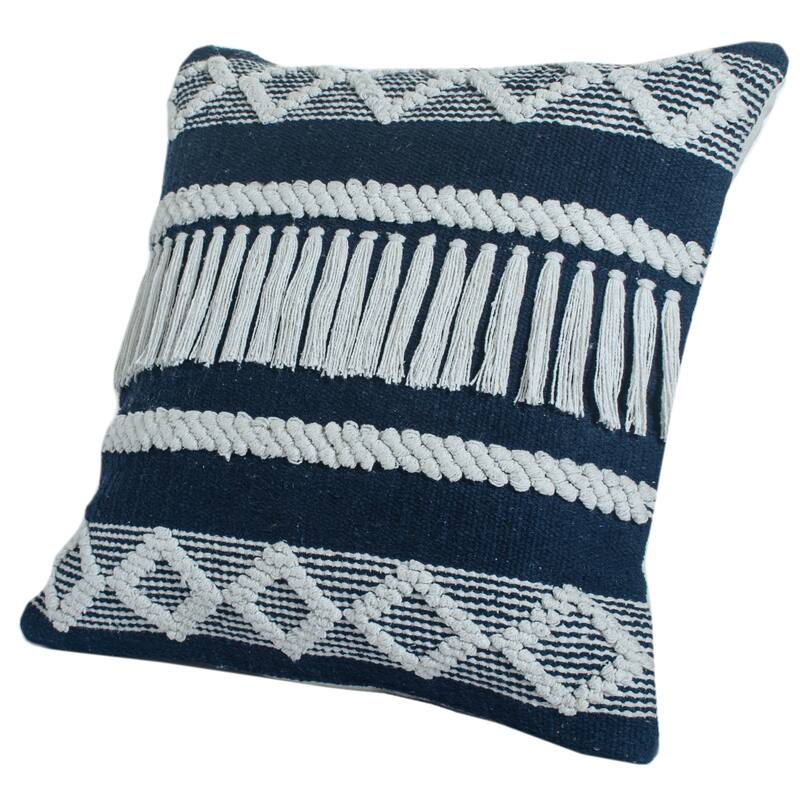 Handwoven Geometric Textured Square Throw Pillow - 20" - Blue and Cream