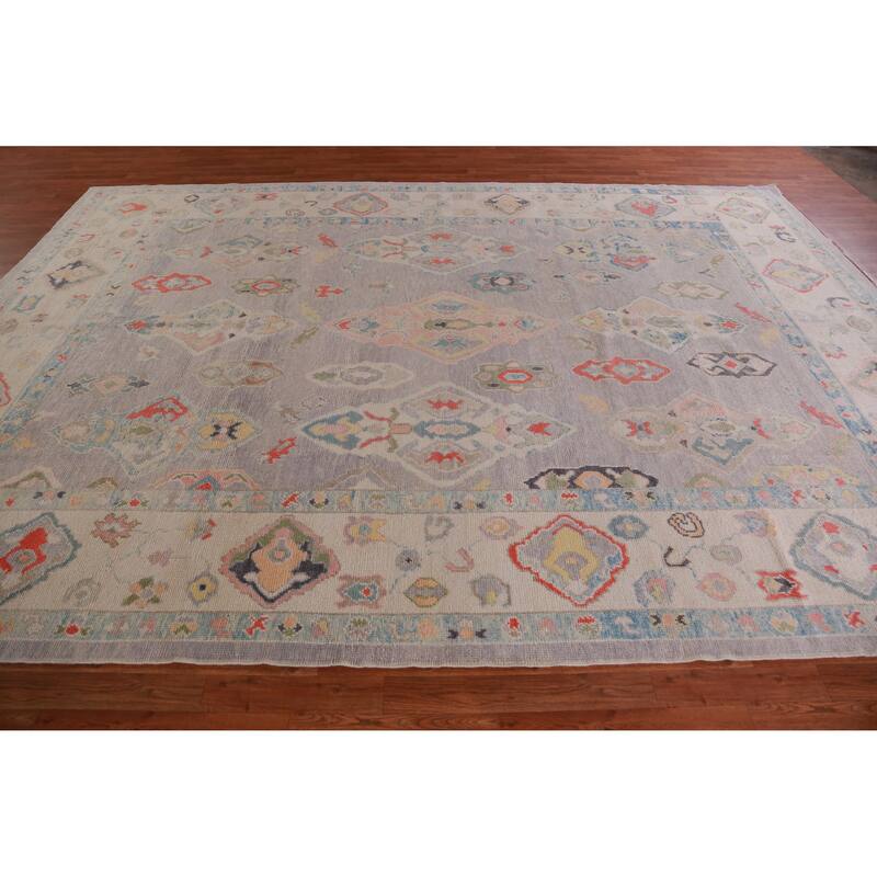 Hand Knotted Oriental 100% Wool Carpet Transitional All-Over Purples Oushak Area Rug - 12' 9'' X 8' 11''