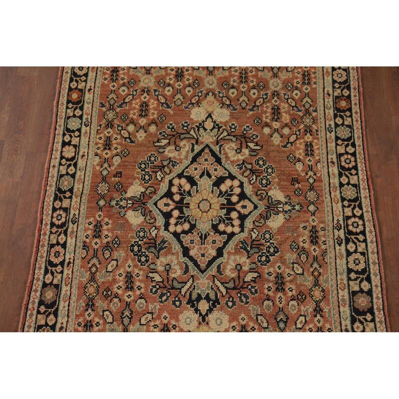 Orange Geometric Mahal Antique Persian Wool Carpet - 3'9" x 11'6"