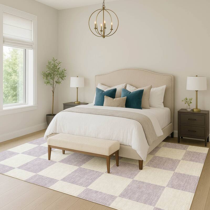 Machine Washable Indoor/ Outdoor Modern Checker Chantille Rug