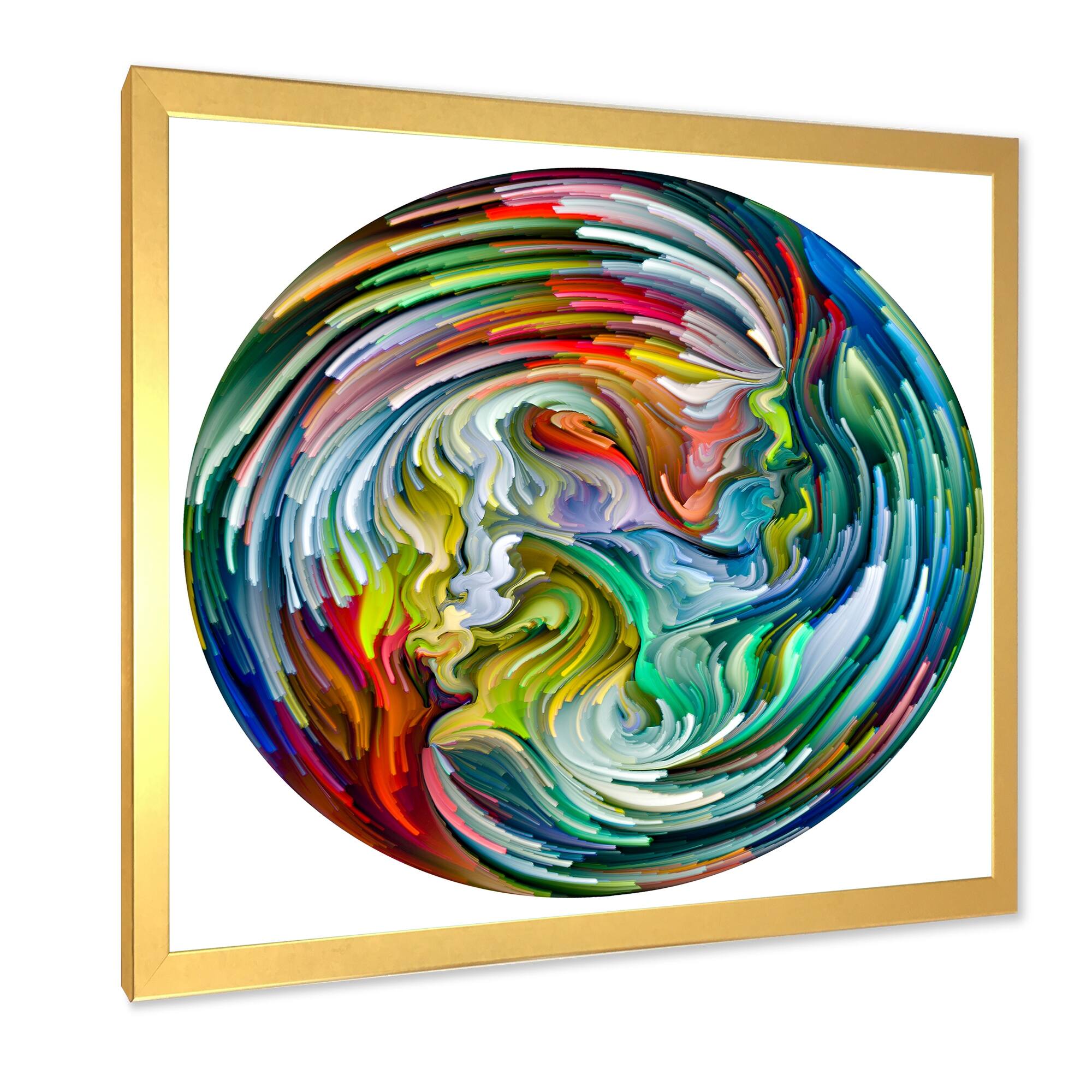 Designart "Circle Colorful Liquid Color Flow III" Modern Framed Art