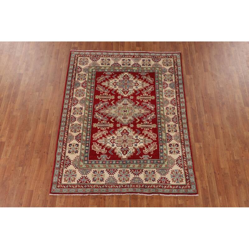 Red Kazak Oriental Area Rug Hand-Knotted Bedroom Wool Carpet - 5'1" x 6'8"