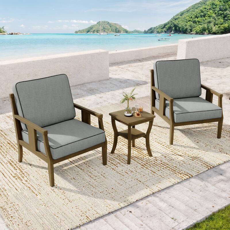 Wood Patio Bistro Set with Water-Resistant Cushions(Set of 3)