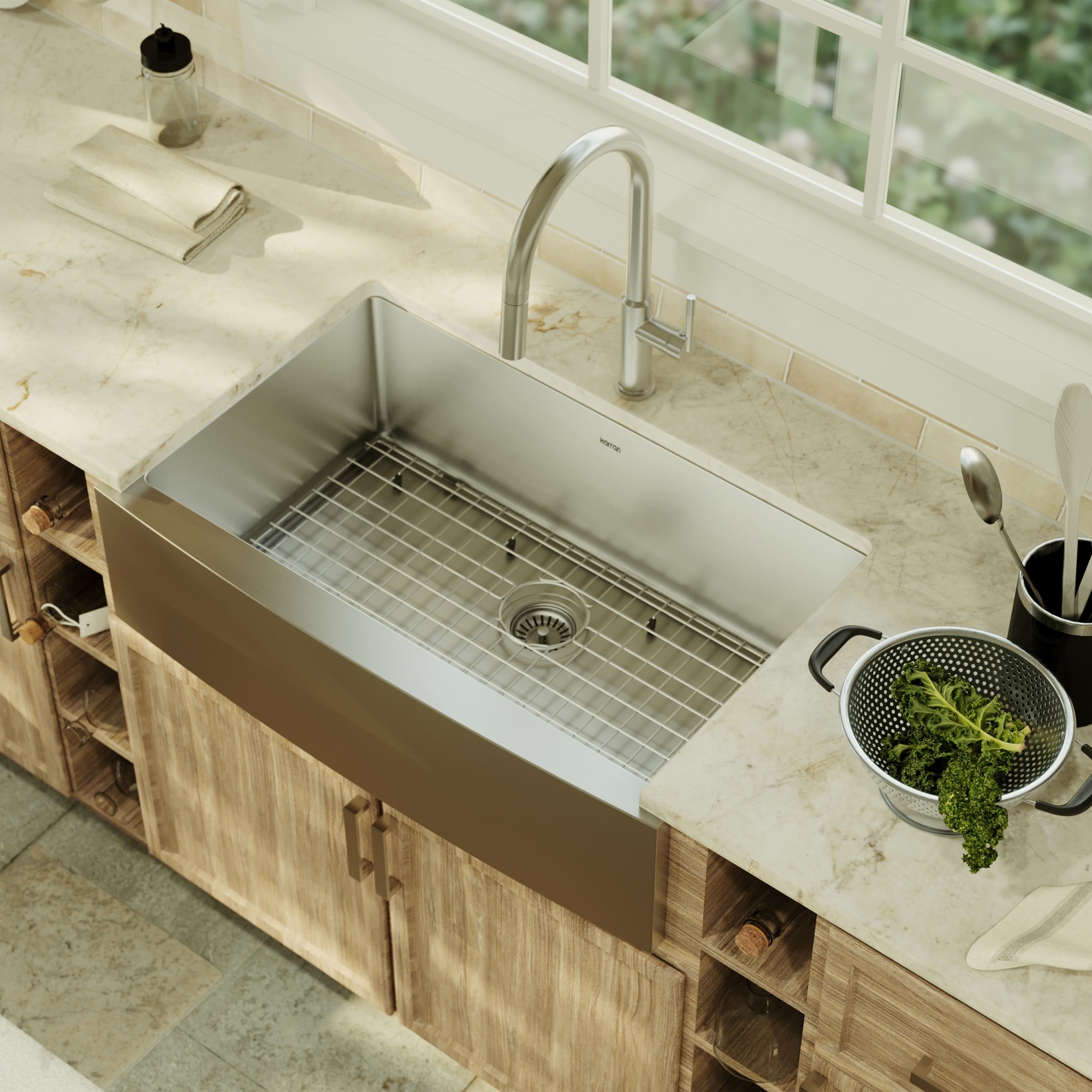 Karran Farmhouse/Apron Stainless Steel 33 in. Single Bowl Sink Kit - Silver